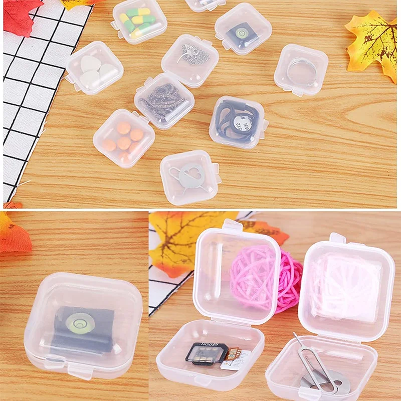 50-1pcs Transparent Mini Storage Box Square Plastic Box Earrings Jewelry Packaging Storage Dust Plug Battery Universal Organizer