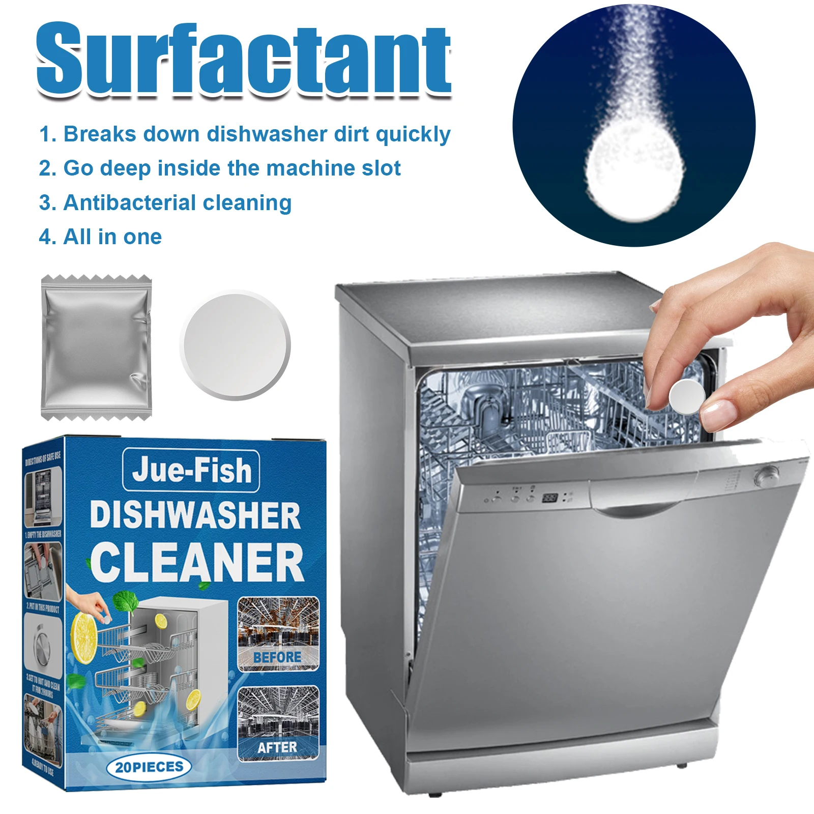 Dishwasher Cleaning Tablets - Countertop Built-In Drawer Dishwasher Dedicated Decontamination Degreasing Clean Tablets, Dishwasher Cleaner Descaler for Heavy Grease, Limescale & Odor, Anti-Scale Sanitizing Tablets for Portable & Built-In Dishwasher