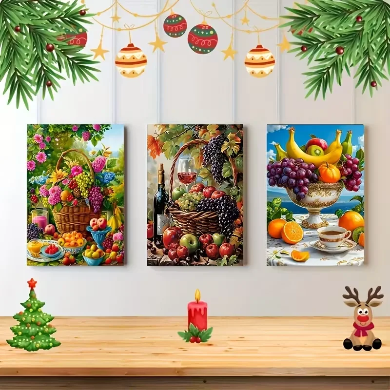 Large 5D Diy Diamond Painting Triptych Summer Fresh Fruits Feast Landscape Decoration 3pcs Diamond Embroidery Wall Pictures