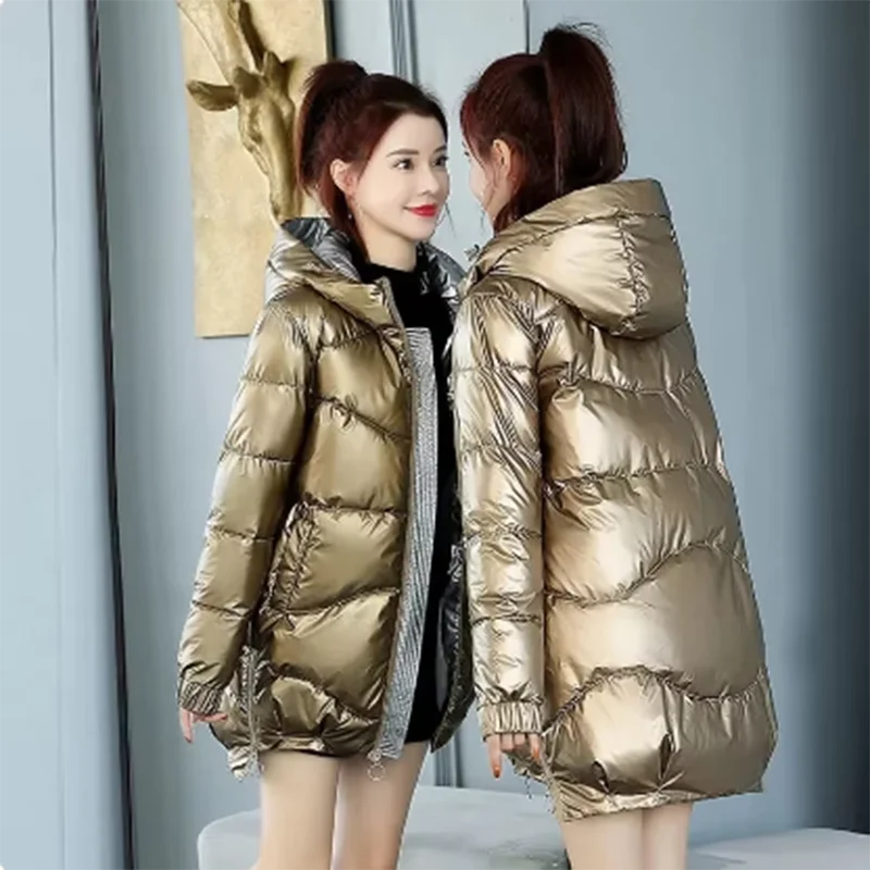 New Winter Jacket Parkas Women Glossy Down Cotton Jacket Hooded Parka Warm Female Cotton Padded Jacket Casual Outwear P985