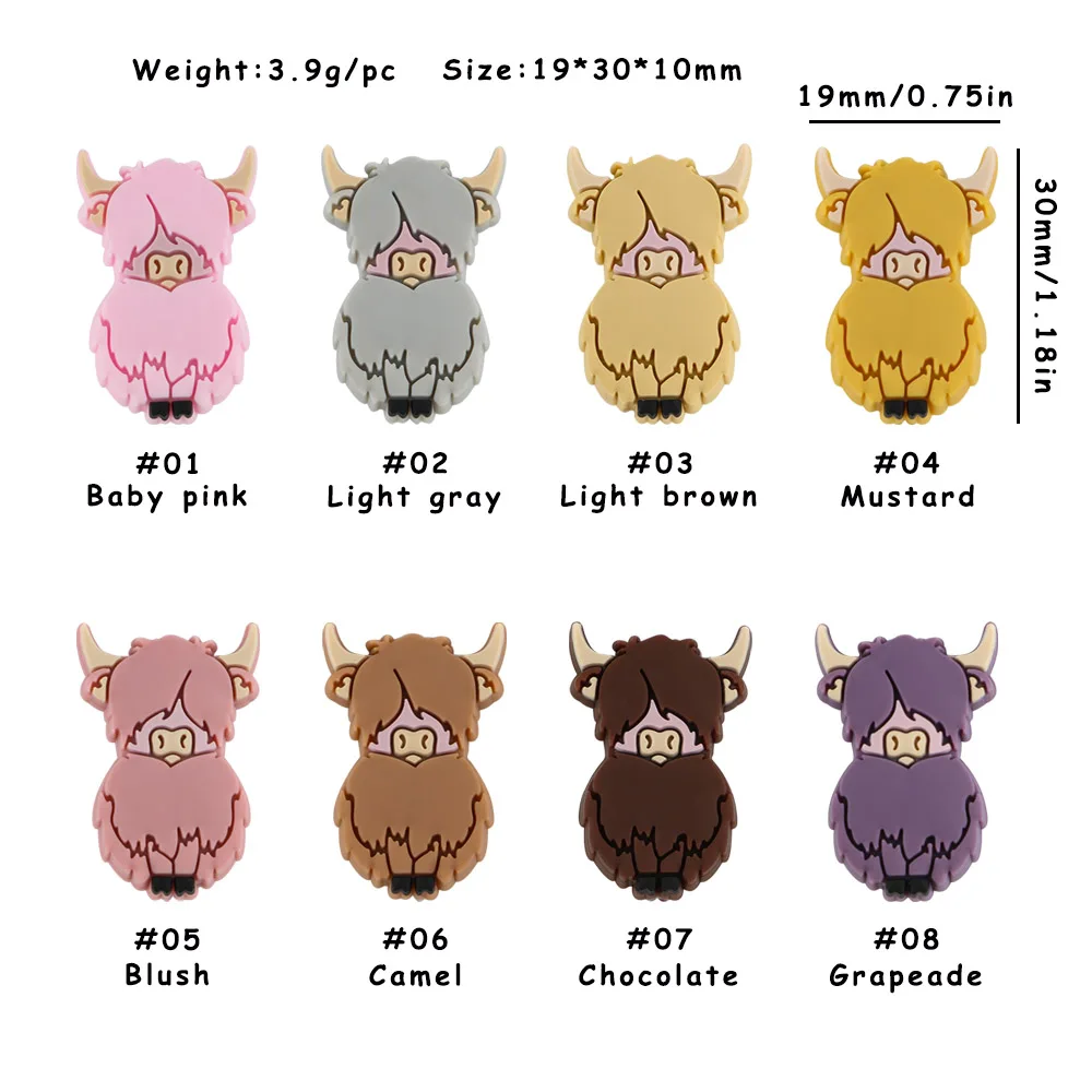 5-10Pcs Cartoon Silicone Beads Mini Animal Focus Beads Yak Cow For DIY Pacifier Chain Bracelets For Jewelry Making Accessories