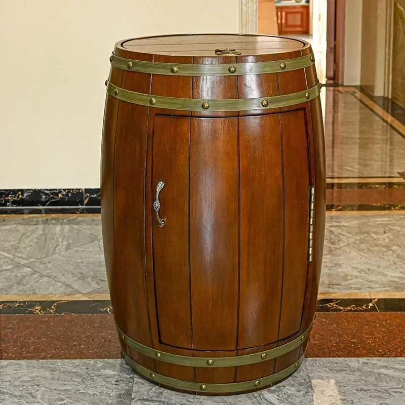 

Constant temperature wine cabinet retro oak barrel cabinet American European style refrigeration small ice bar home living room