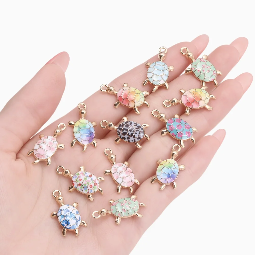 10Pcs Colorful Tortoise Enamel Charm Cute Marine organisms Turtle Pendants Earrings Necklace For DIY Jewelry Making Crafts