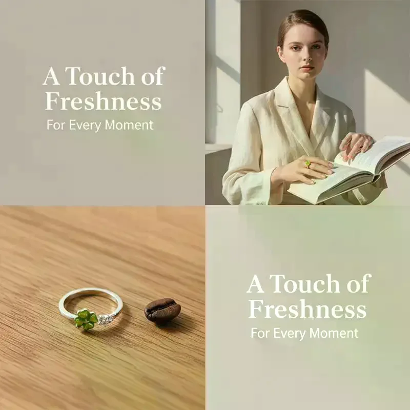 Y2K FourLeaf Clover Star Ring For Women Adjustable Trendy Jewelry Unique Design Holiday Party Gift
