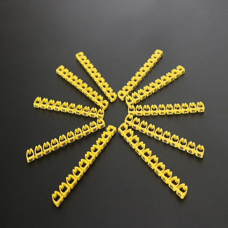 Freeshipping M0S/1/2/2L/3/5 Practical Cable Markers Yellow C-Type Number Tag Label For Wire 0.3/1.5/2.5/4/ 6/8/16mm²  0-9