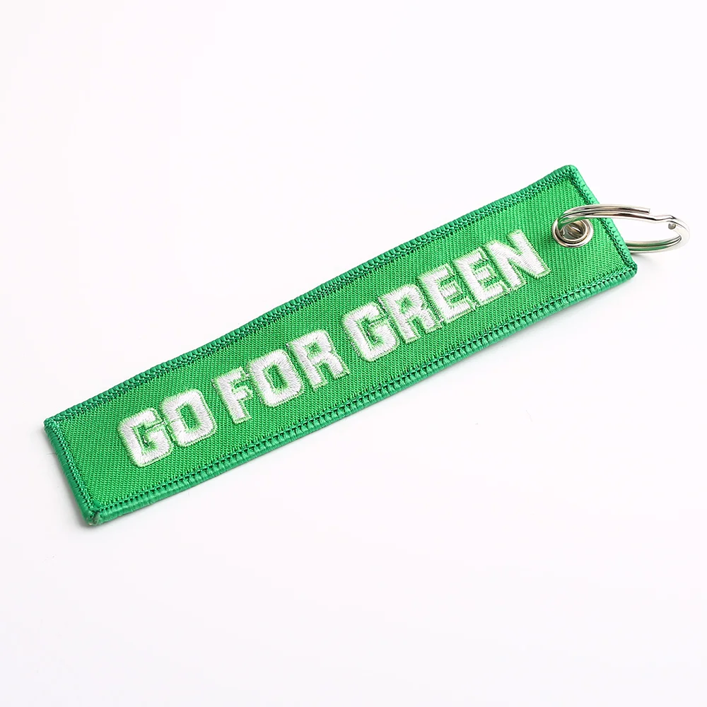 JDM Culture Fabric Double Logo Embroidery Car Auto Keychain Keyring Key Tag Keytag Go Green TAK