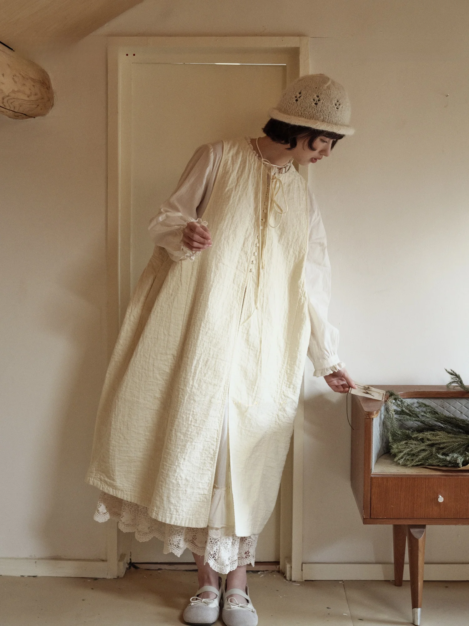 

Loose Fit Cotton Linen Blend Svel Vest Dr Women's Spring Season Casual Sle Artistic Long Skirt Single Button Closure