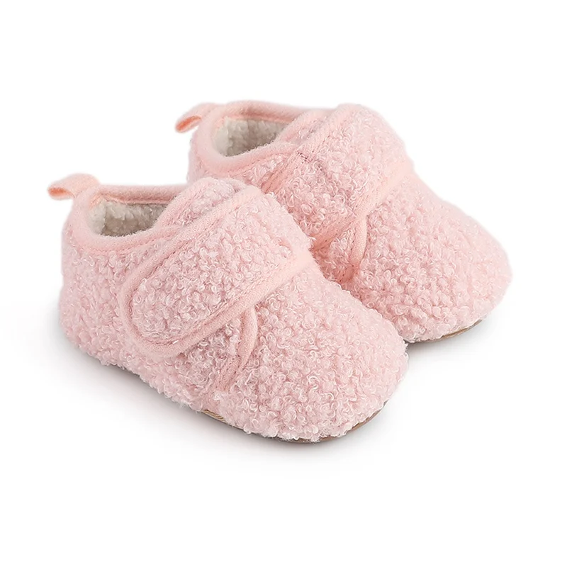 Newborn Baby Boy Girl Soft Fleece Shoe Non Skid Gripper Toddler First Walkers Winter Ankle Crib Shoes