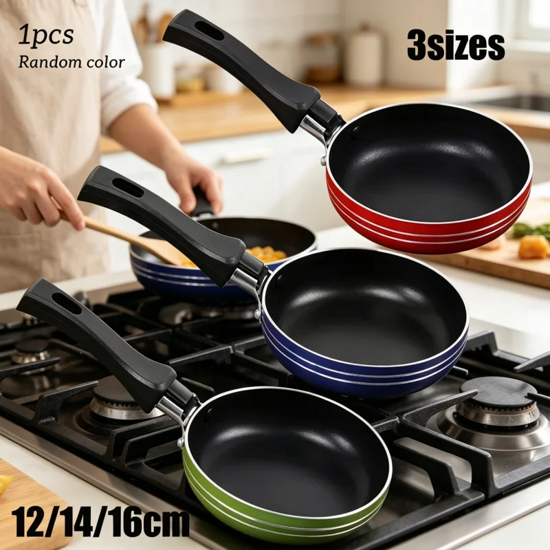 Mini Non-Stick Frying Pan Set 12-18cm, Small Steel Frypan for Single Serve, Camping & Cooking, Assorted Colors