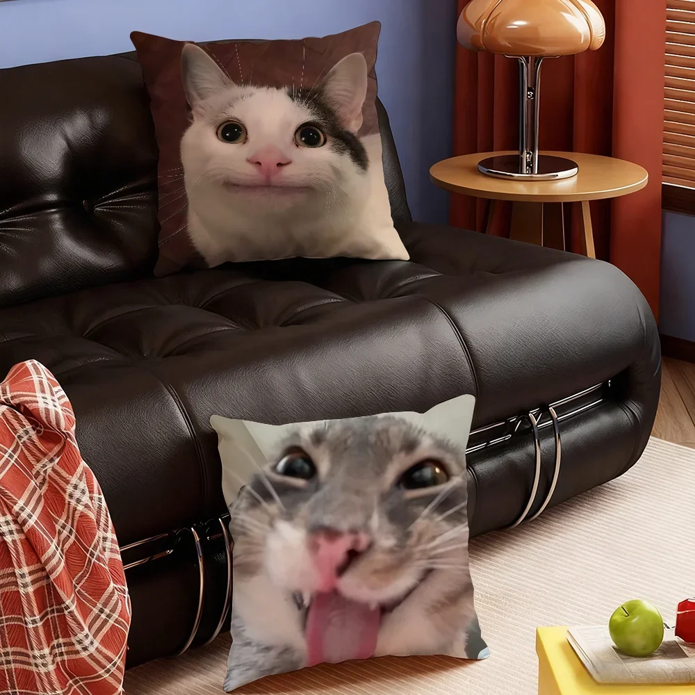 Funny Cats Meme cushion cover Soft Smooth Hidden Zipper Washable Decorative Couch Office Housewarming Gift