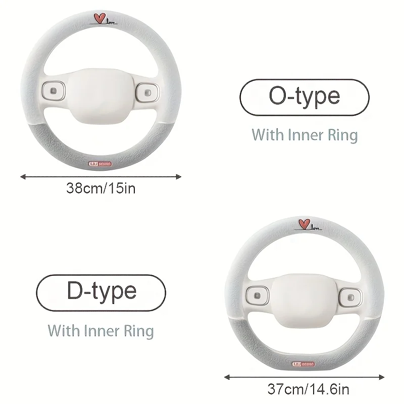 O-Shape / D-Shape New Peach Heart Ladies' Plush Car Steering Wheel Cover — Warm Winter Design