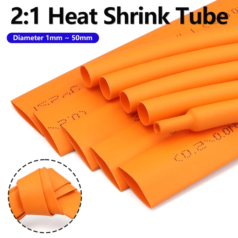 2/5M Orange 2:1 Schrumpfschlauch Durchmesser 1mm~50mm Kabelreparatur-Schutz Polyolefin Isolierte Schrumpfbare Kabelummantelung