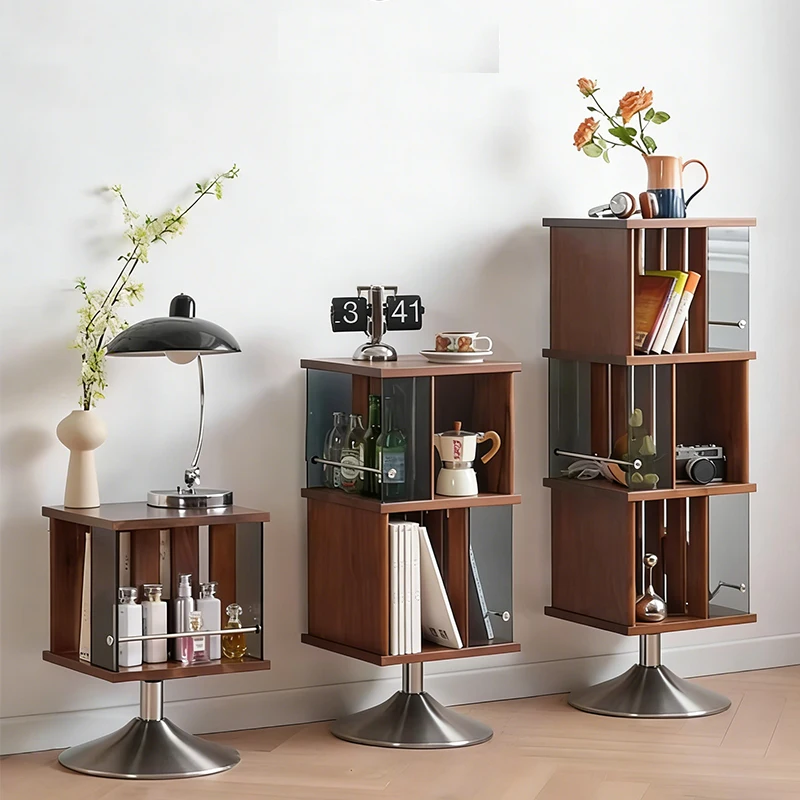 

qo-Modern Minimalist Solid Wood Bedroom Nightstand Living Room Magazine Rack Vintage Multi-Functional Rotating Cabinet^