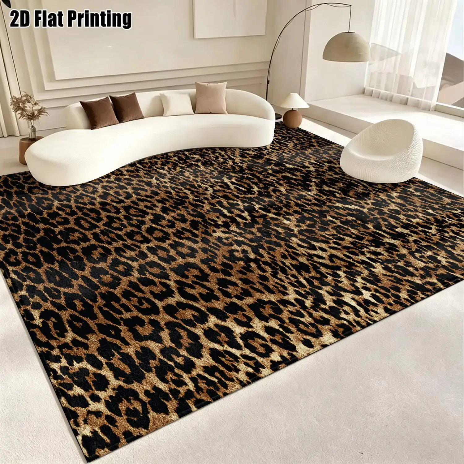 1Pc 2D Printed Brown Black Leopard Pattern Carpet, Nordic/Instagram/Modern Minimalist/European Style, Home Decor, Multi-Size, Machine Washable, for Entrance, Dining Room, Foyer, Living Room, Bedroom Floor Mat