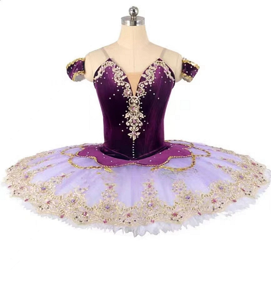 

2023 New Ballet skirt Professional classical Pancake Tutu costumesProfessional hand-made disk skirt tailored deep purple