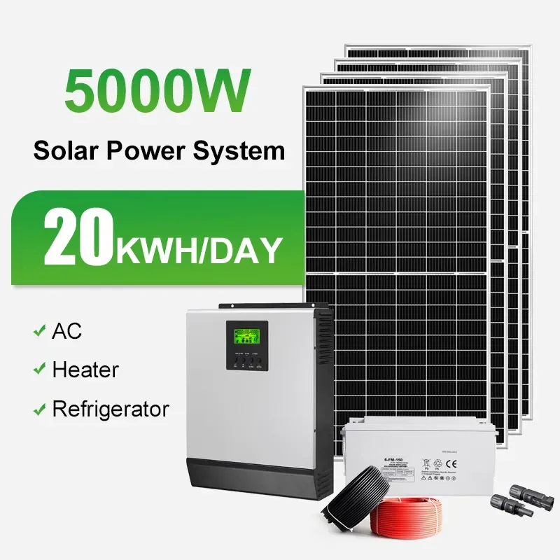 Customized Grid Solar Power System 5KW Monocrystalline Panel MPPT Controller Lead Acid Battery Home CE TUV Certified