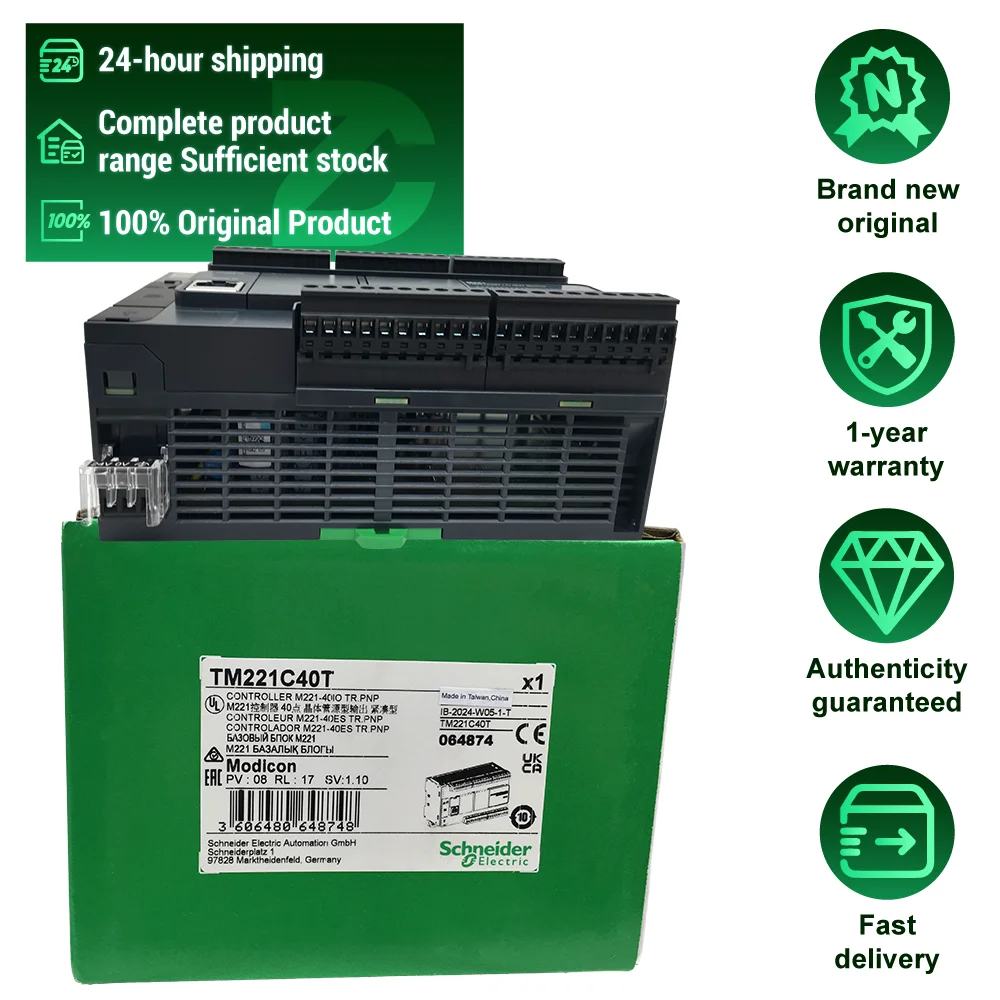 Sch-nei-der Factory Original Inventory Modicon M221 Series 24V DC Power Supply TM221C40T Compact PLC Programming Controller