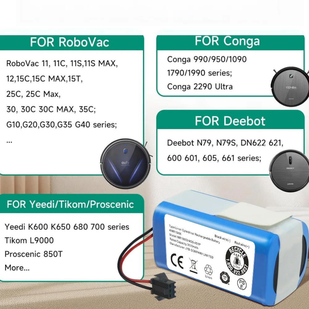 

14.4V 3500mAh Rechargeable Battery Replacement for Eufy RoboVac 11s/30c, Venga RVC 3000, Kanga 990/1090/1790 & Neatsvor x500