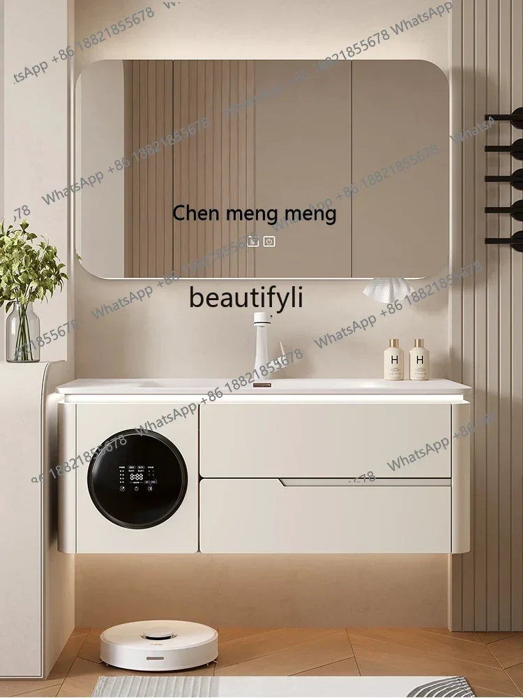 

xqNew Bathroom Cabinet Combination Mini Underwear Washing Machine Oak Bathroom Cabinet Ceramic Whole Washbin Washstand