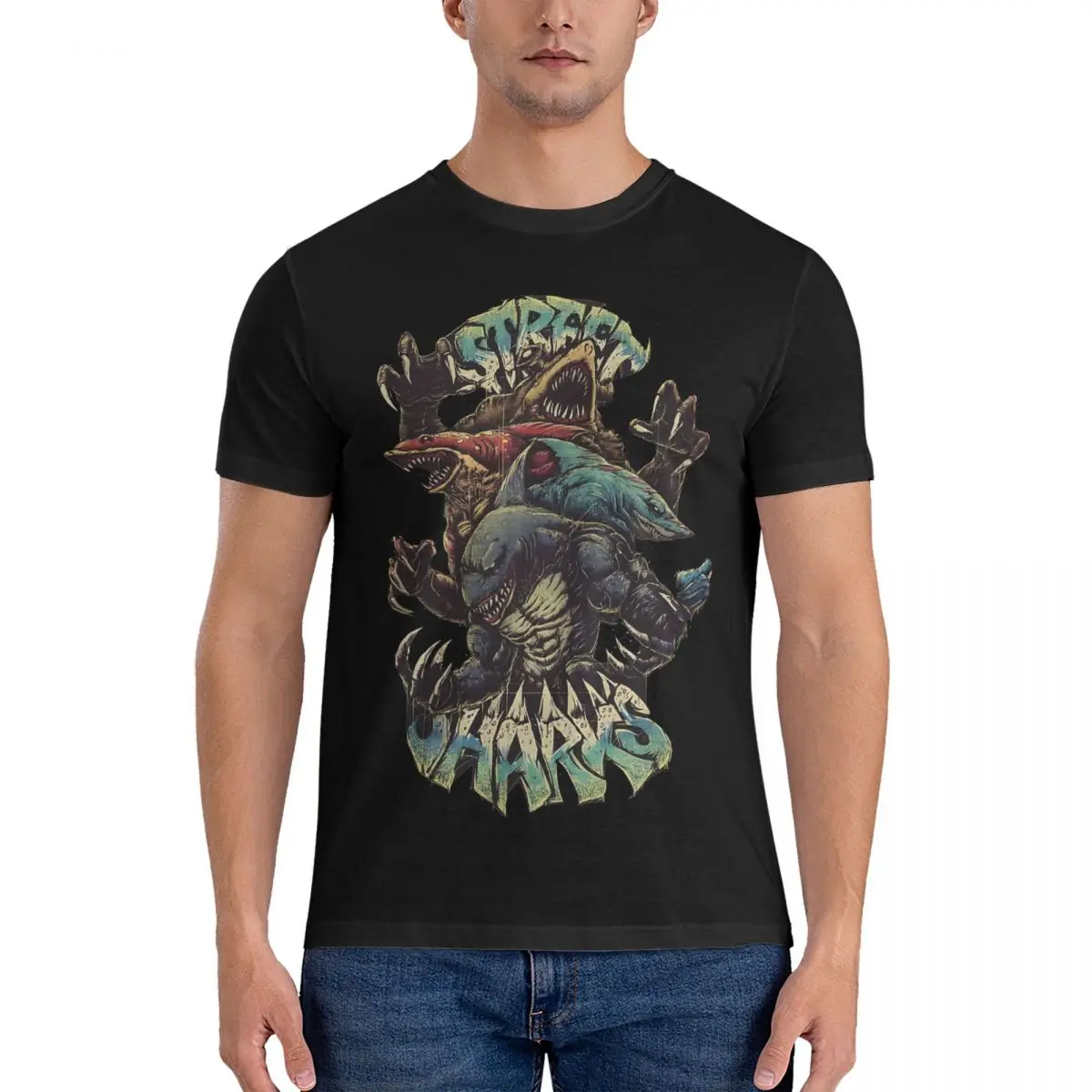 Street Sharks Men T Shirts Street Sharks Fashion Tee Shirt Short Sleeve O Neck T-Shirts 100% Cotton Printing Tops