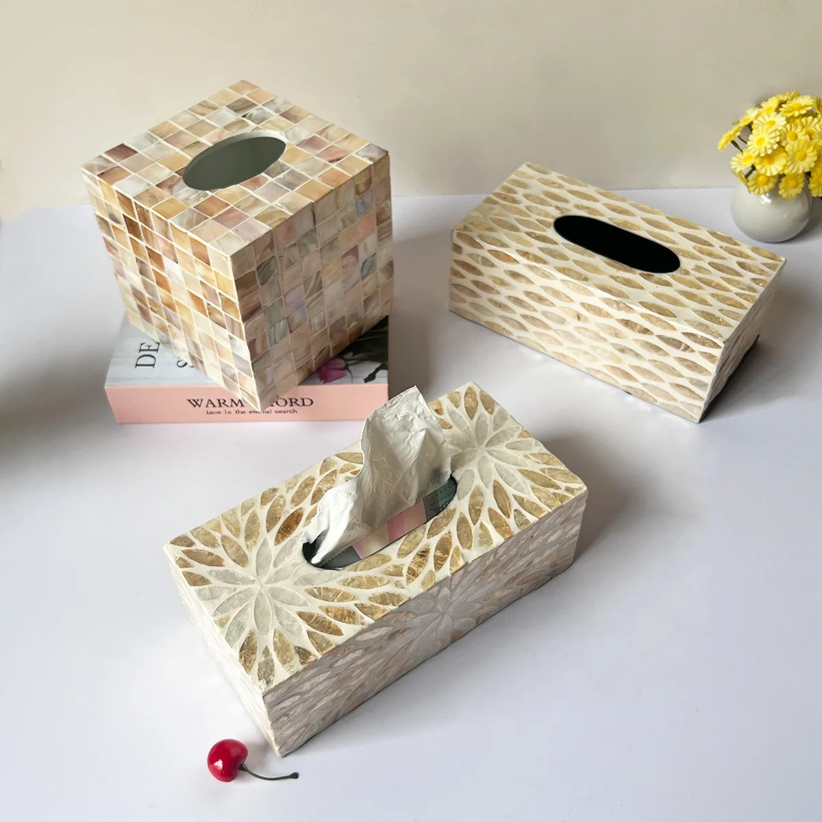 Luxury Full Shell Tissue Box Natural Shell European Simplicity Desktop Color Carton Hotel Home Organization Box