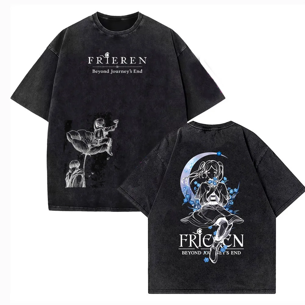 2026 Japanese Anime Frieren Beyond Journey's End T Shirt Vintage Washed T-Shirt Men's Clothing Short Sleeve Cotton Tee Tops