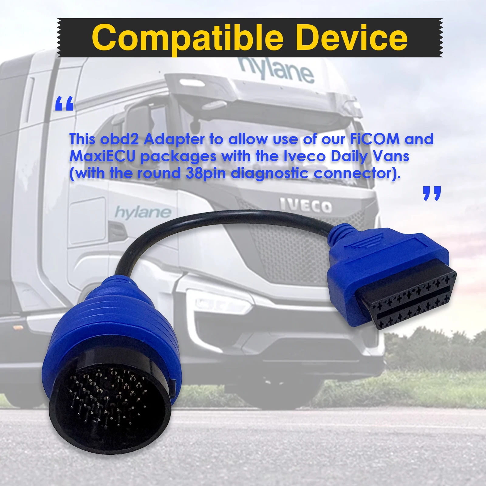Truck OBD Adapter for IVECO 38pin for FiCOM MaxiECU OBD2 Diagnostic Cable 38PIN to OBDII 16pin Heavy Duty Truck OBD Connector
