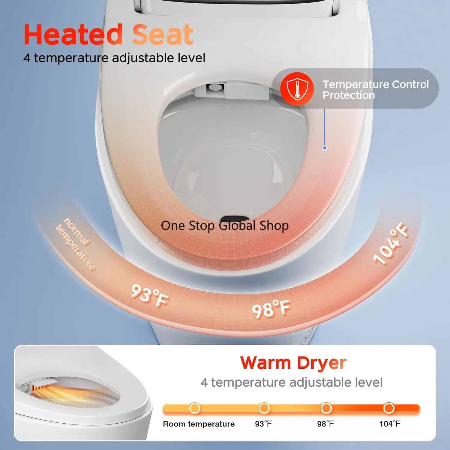 Toilet with Bidet Built in, Elongated Tankless Toilet with Heated Bidet Seat, Warm Water & Air Dryer,LED, Customized 5