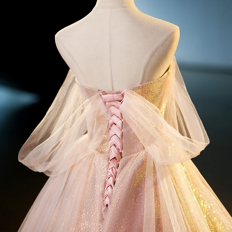 فستان Quinceanera الجديد على الموضة الوردية 2025 قبالة فساتين حفلات الأميرة الأنيقة مطرزة بكتف واحد