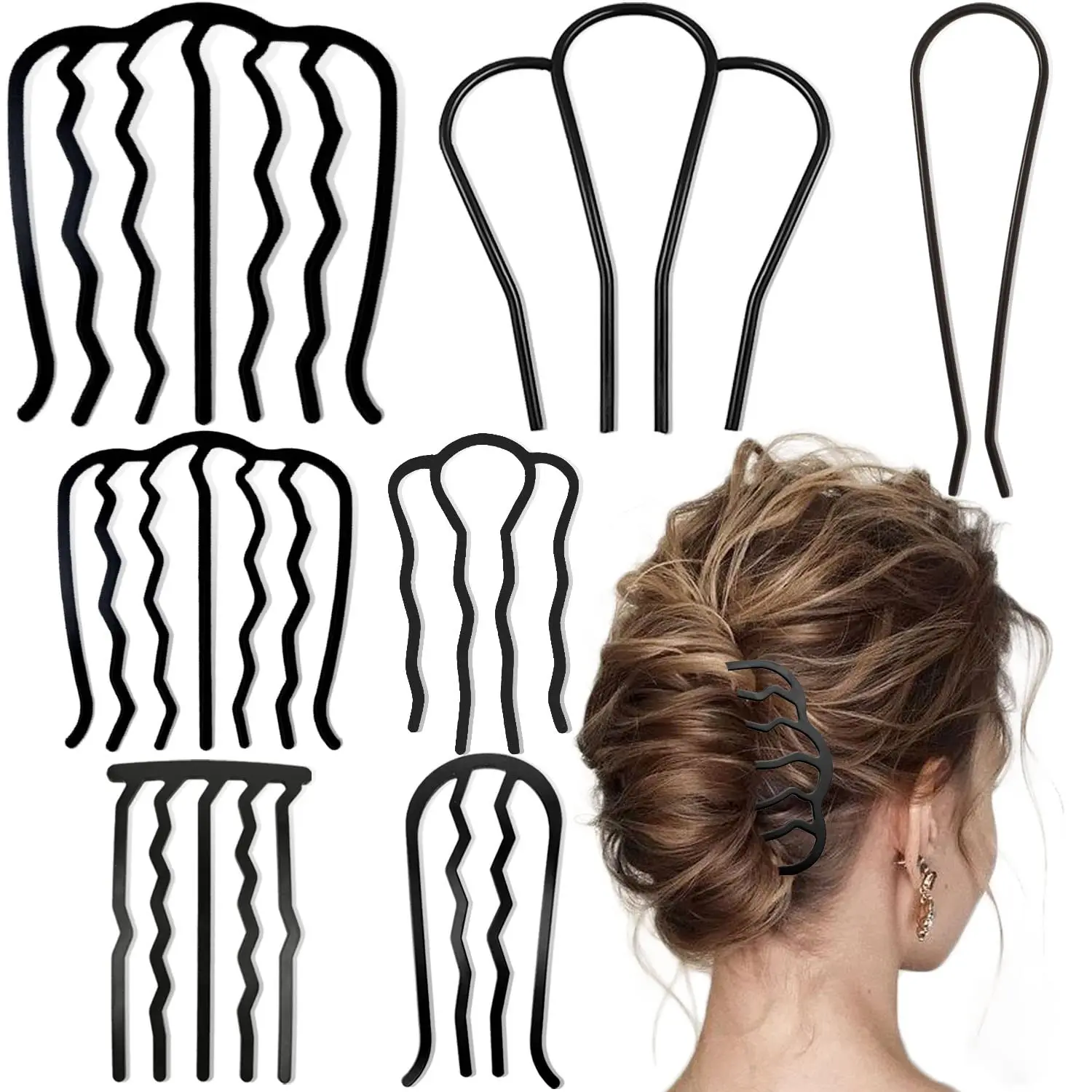 

7Pcs Vintage Metal U-Shaped Hair Side Combs Set Multi-Tooth Hair Fork Pins Durable Updo Bun Hair Sticks Ideal for French Twist Hairstyles Fit Thick & Fine Hair Women Girls Daily Hair Styling Accessories