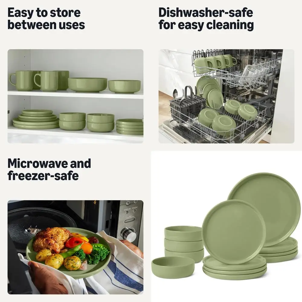 

Olive Ceramic Dinnerware Set, 12-Piece, 4-Person Place Settings, Dishwasher Safe