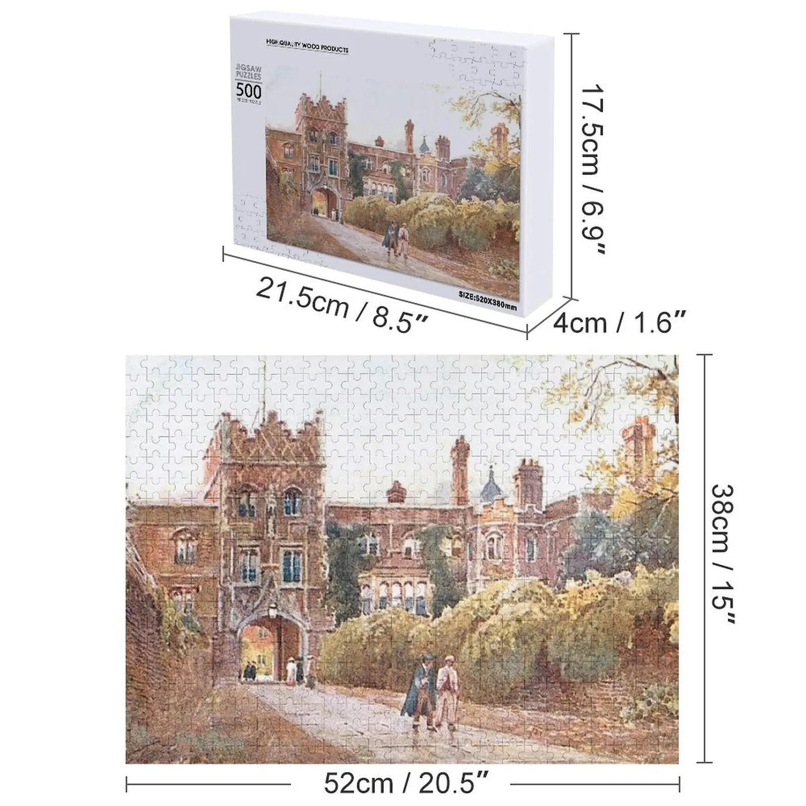 Puzzle z drewna z własnym zdjęciem, motyw: Koledż Jezusa, Cambridge, Cambridgeshire, Anglia, drewniane puzzle ze zwierzętami dla dorosłych.