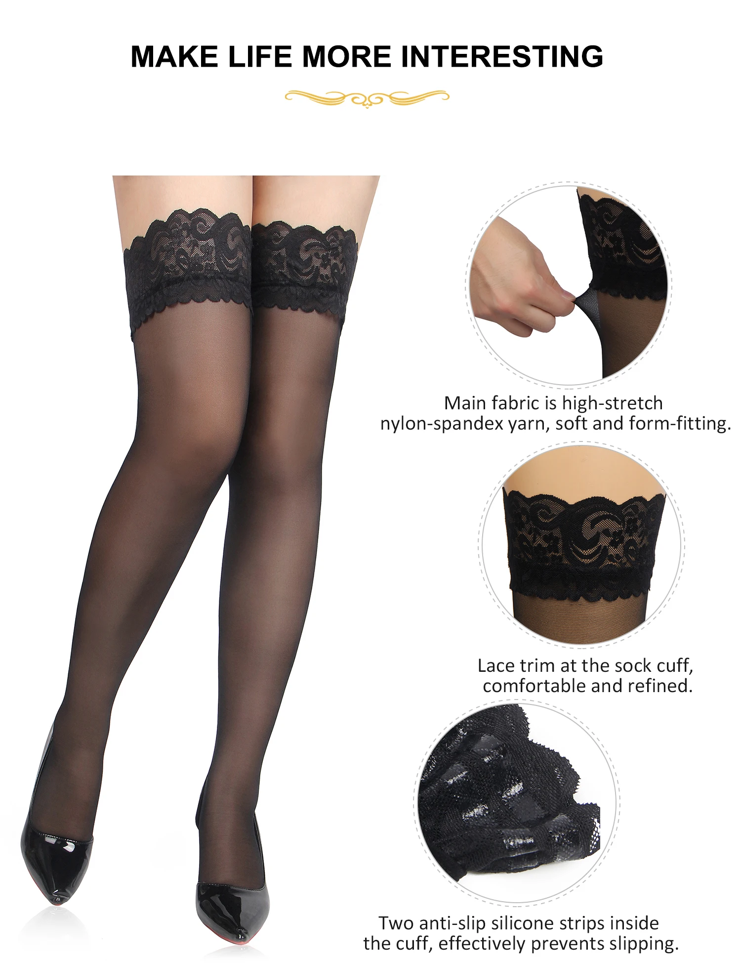 Gift Box + 3 Pairs Set Stockings 5xl 3xl Sexy Lace Double Silicone Long Stockings High Elastic Plus Size Women Stocking Lingerie