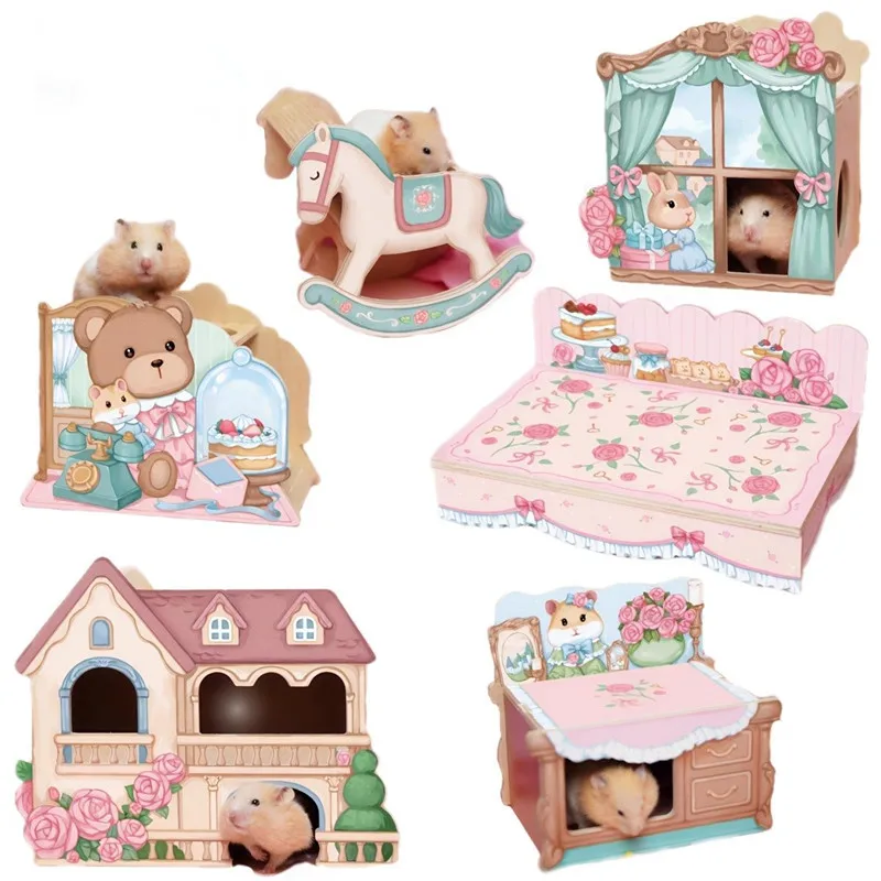 The Rose Manor Series Wooden Hamster House Small Animal Cage Landscaping Supplies Rat Accessories Chipmunk Dwarf Mouse House