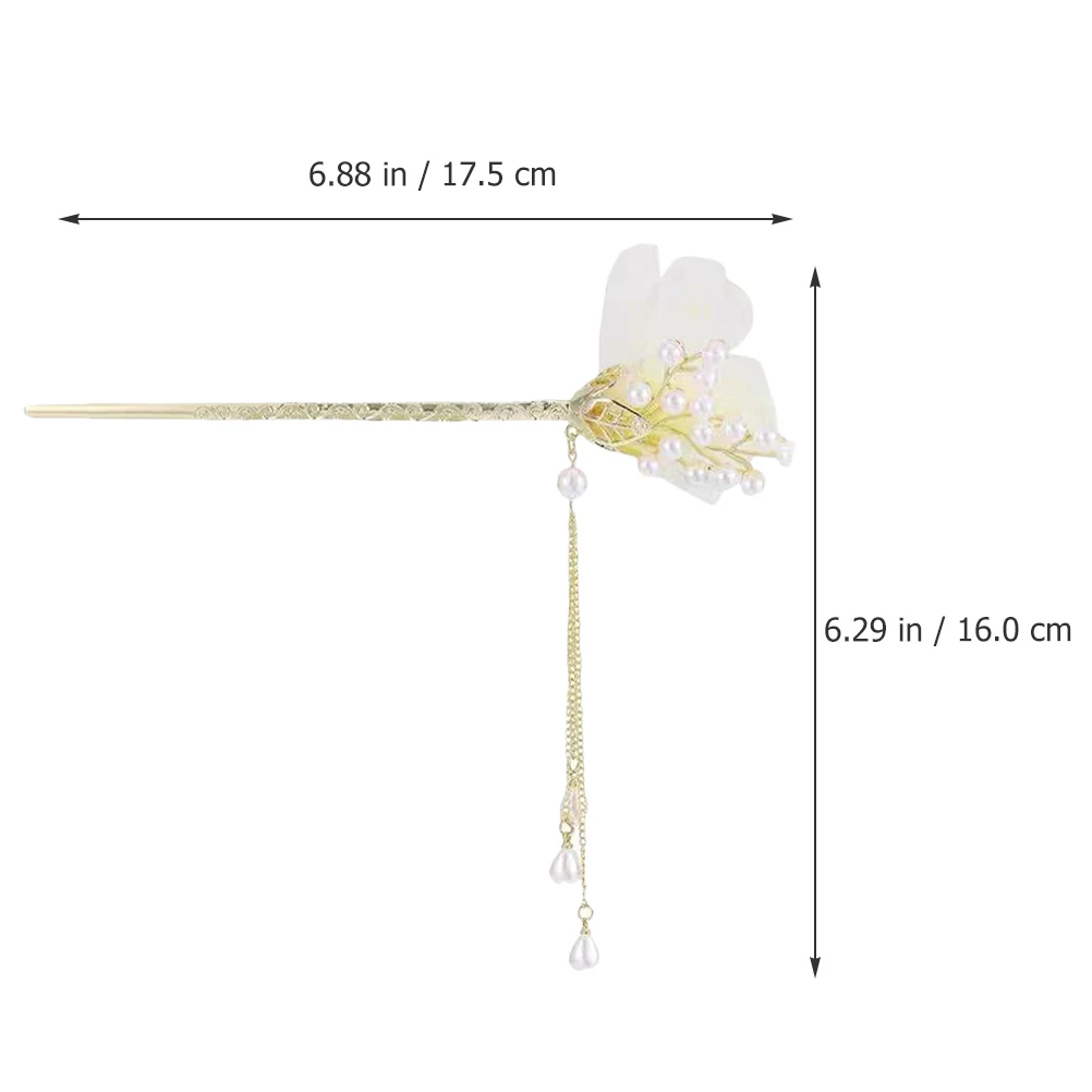 

Vintage Stick Pearl Tassel Flower Hairpin Alloy Accessories For Women Long Tassel Sticks Elegant Bun Accessories Wedding
