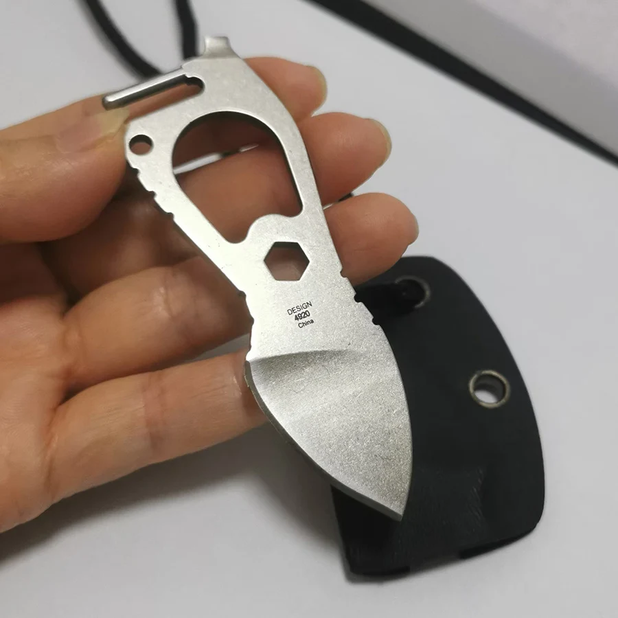 Mini multifunctional Fixed Blade Knife D2 steel blade handle with K-sheath and hanging rope, portable outdoor camping EDC tool