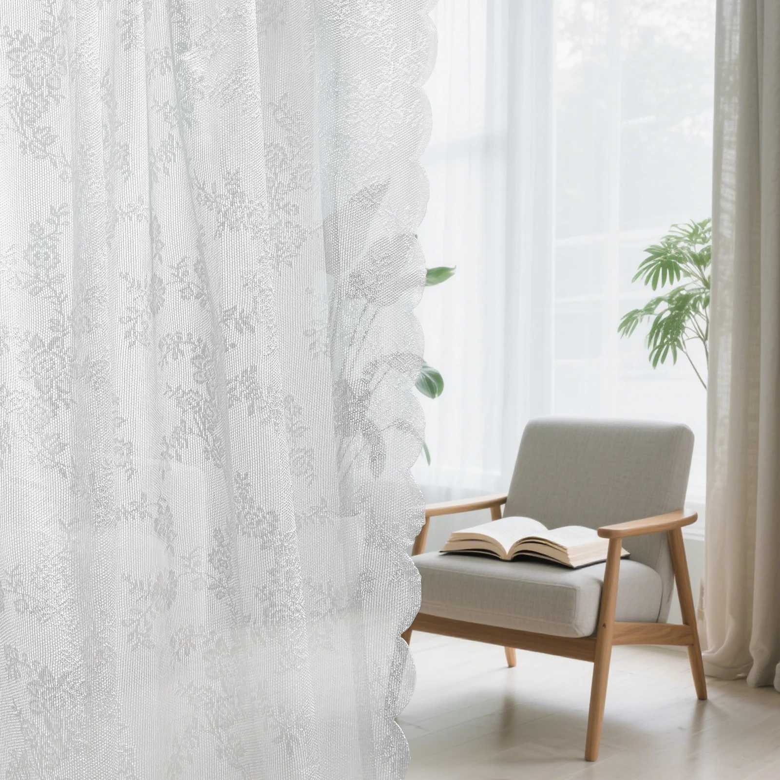 2 Stück Vintage-Blumenstickerei, Spitze, transparenter Vorhang, weiße französische Türvorhänge für Schlafzimmer, Küche, Fenster, feine Vorhänge – Detail 11