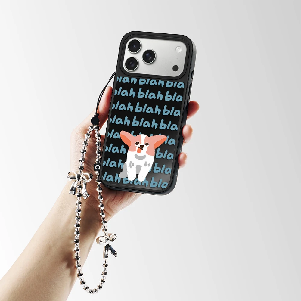 Cartoon Letter Puppy Black Mirror Surface Magnetic Phone Case Cover for IPhone 12 13 14 15 16 17 Pro Max Case for IPhone 17 Air