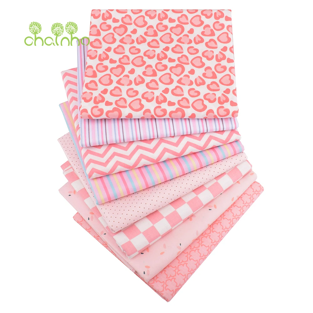 Chainho,Printed Twill Weave Cotton Fabric,Patchwork Cloth,DIY Sewing Quilting Material,Pink Love Series,3 Specification,CC389