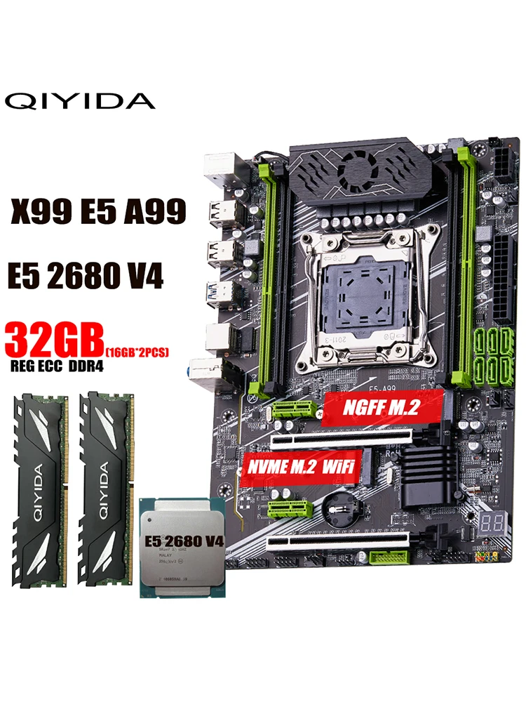 Zestaw płyty głównej QIYIDA X99 LGA2011-3 xeon E5 2680 V4 2*16GB=32GB 3200MHz 4-kanałowy DDR4 SATA 3.0 nvme M.2 SATA M.2ATX — zdjęcie 2