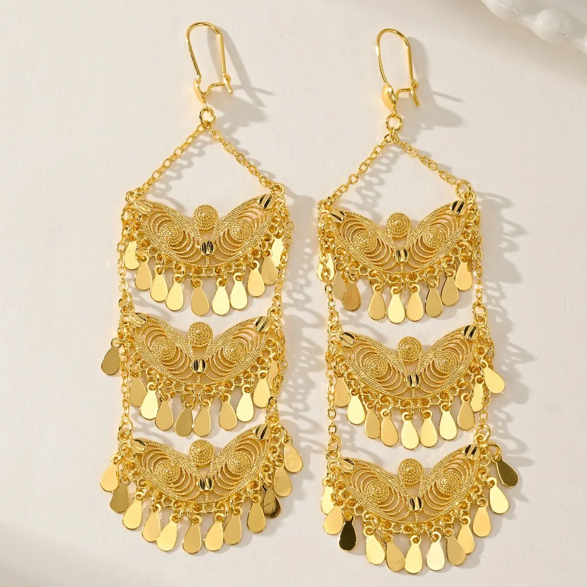 9999 gold luxury high-end style butterfly flower fringed earrings, long style, fashionable and elegant Bohemian drop earrings