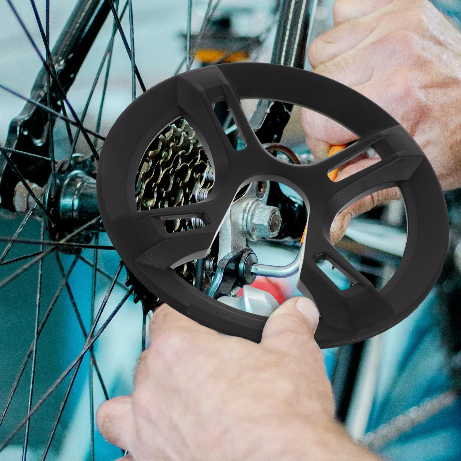 

4Pcs Bicycle Chainwheel Protector Black 4-Hole Screws Sturdy Durable Road Mountain Bike Crankset Chain Guard Cover