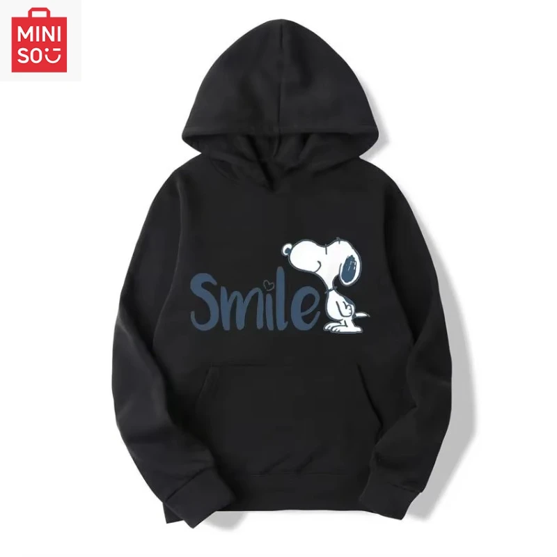 

MINISO no lanyard cute peanut Snoopy smiley face sweatshirt casual print fashion street trend men and women tops sweatshirt Hara