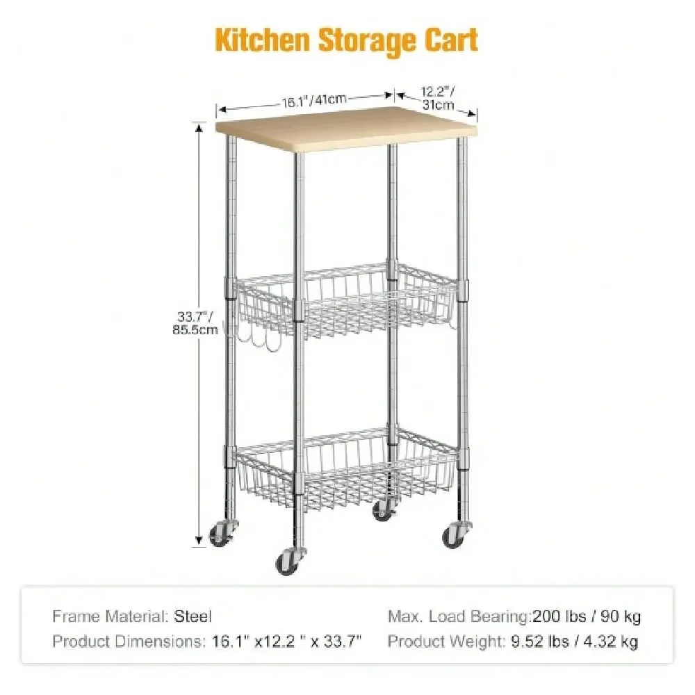 

Kitchen Island And Cart Kitchen OrganizersKitchen Storage Cart, 3Tier Storage Rack On Caster Wheels With Adjustable 2 Baskets, C