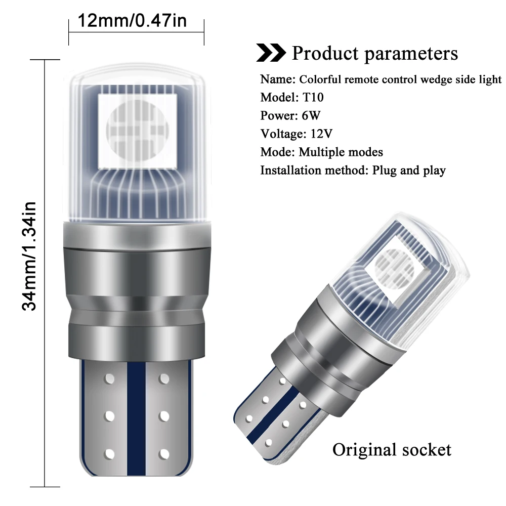 Remote Control With 2pcs RGB T10 W5W LED 194 168 5050 12v Car Dome Reading Light Automobiles Corner Lamp RGB LED Bulb