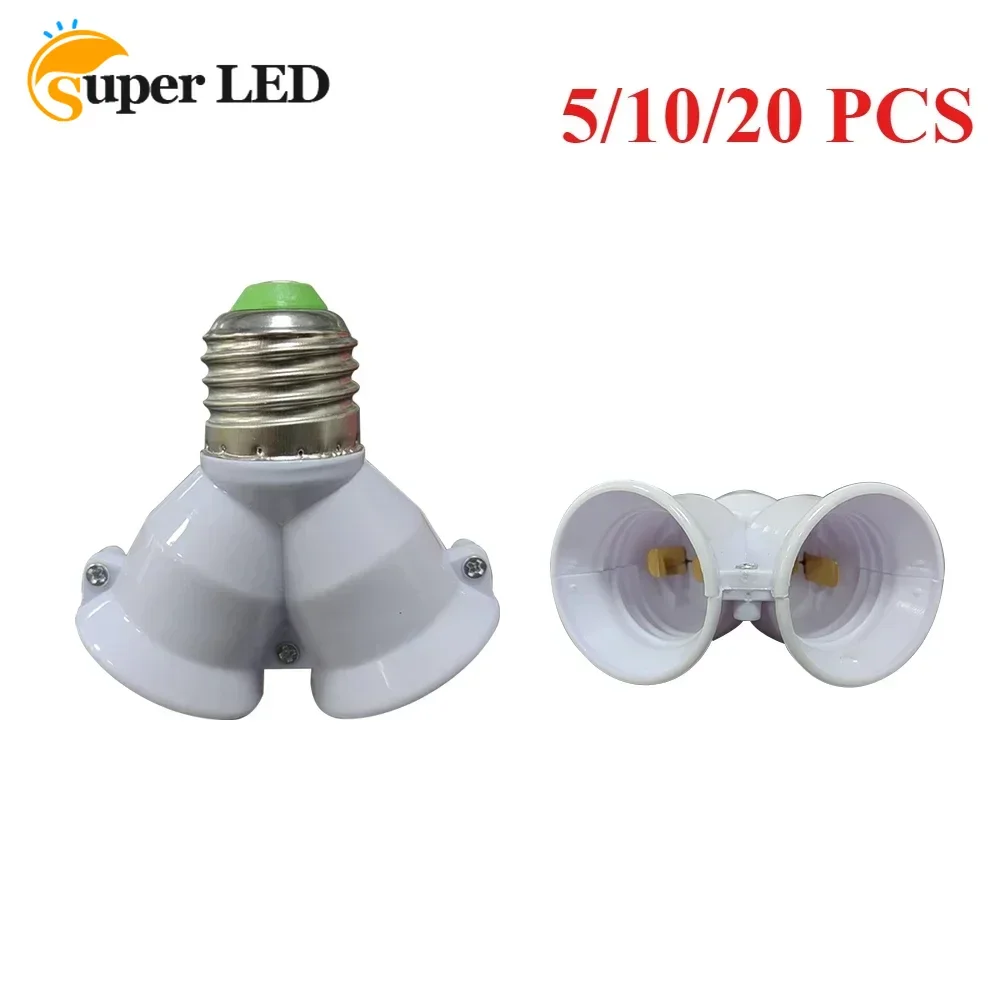 

5/10/20PCS Screw E27 LED Base Lamp Bulb Socket E27 To 2-E27 Splitter Adapter Lamp Holder Socket Bulb Holder Lighting Accessories