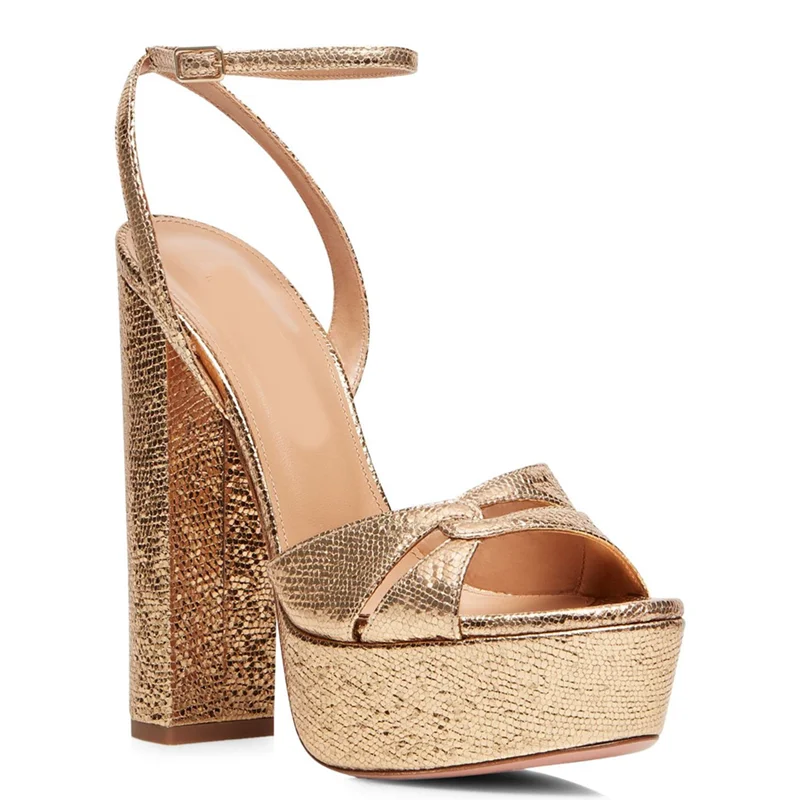 Snake Scale Leather Platfrom Sandals Sexy Round Toe Square Heels Customized New Arrivals Fashion Women Modern Shoes