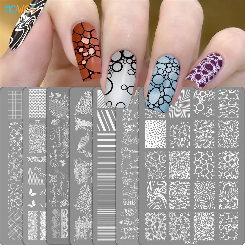 MOWOT Nagelstempelplatte Karo-Blumen-Schmetterling Nagelkunst-Vorlagen Bild für Nagel-DIY-Lackdruck Transfer-Vorlagenwerkzeuge – Detail 5