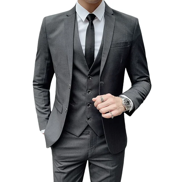 Garnitur Męski Biznesowy Elegancki Slim Fit Nowa Tkanina Jednolity Kolor Duże Rozmiary Idealny na Pracę, Wesele, dla Drużby