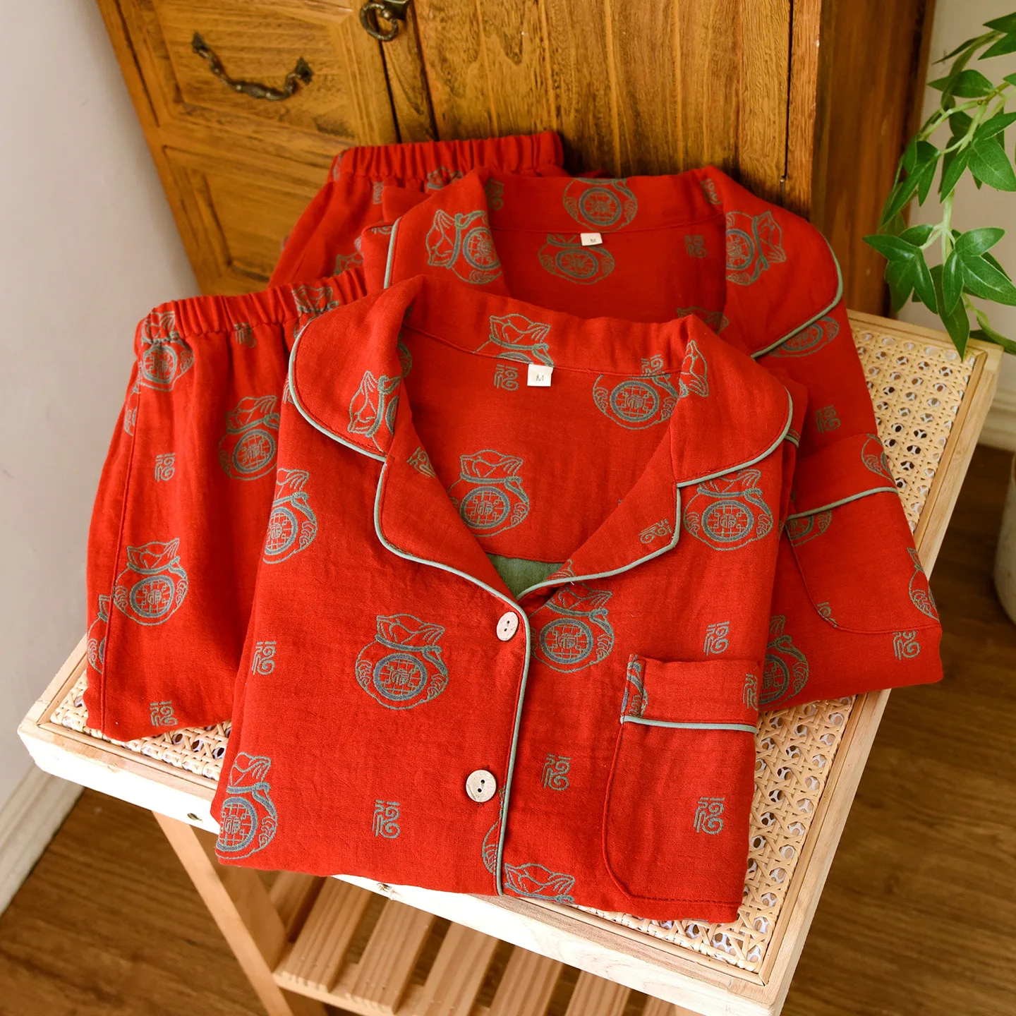 Couple Long Sleeve Casual Print Cotton Pajama Sets for Men Spring Autumn Loose Sleepwear Pyjama Women Homewear Clothes